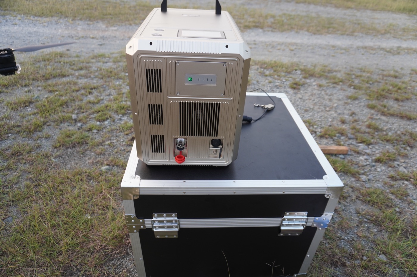 Ground tether station in its transport case